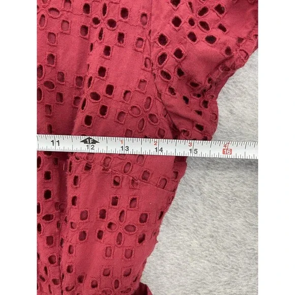 Madewell Women's Cutout Dress Solid Red Pockets Short Sleeve Size 6 - Picture 8 of 10